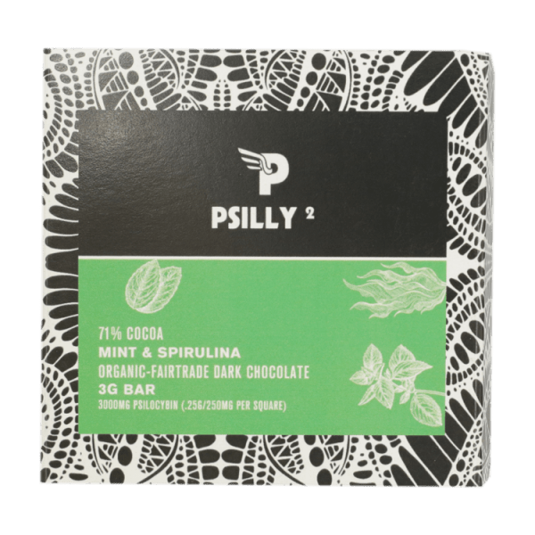 Psilly - Dark Chocolate Bar - Mint & Spirulina | Shrooms Edibles Online Canada